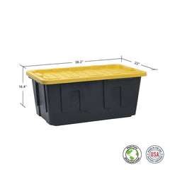 Member's Mark 40 Gallon Heavy-Duty Black and Yellow Storage Tote, 22.0" D x 38.2" W x 16.4" H, 1 pack or 2 pack