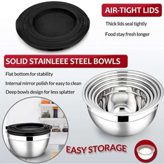 Mixing Bowls with Lids Set of 5, Vesteel Stainless Steel Mixing Bowls Metal Nesting Salad Bowls, Size 4.5, 3, 1.5, 1, 0.7 QT Great for Cooking, Baking, Serving - Blue