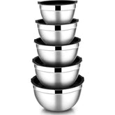Mixing Bowls with Lids Set of 5, Vesteel Stainless Steel Mixing Bowls Metal Nesting Salad Bowls, Size 4.5, 3, 1.5, 1, 0.7 QT Great for Cooking, Baking, Serving - Blue - USA MEGA SHOP