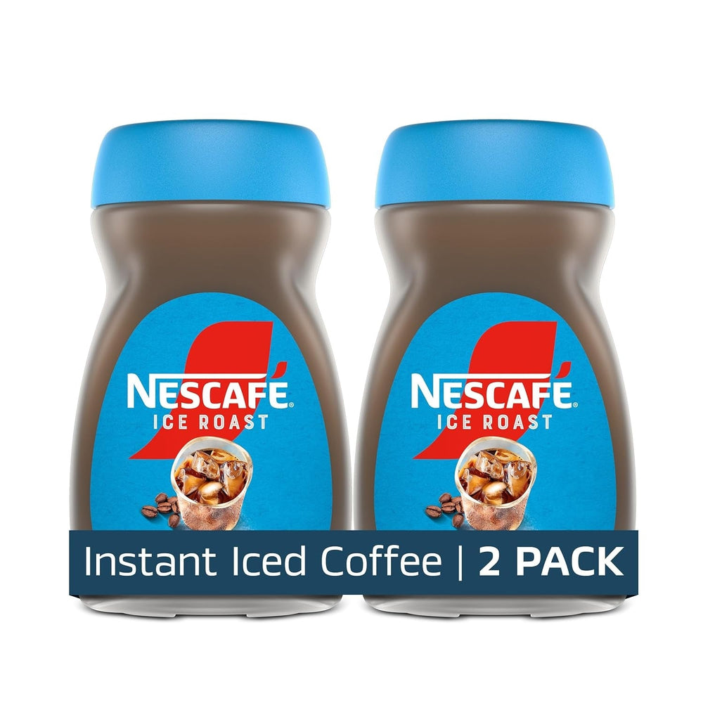 NESCAFÉ Ice Roast instant iced coffee jars, 2-pack, blue lids on brown bottles