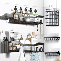 NESOMI Shower Caddy Adhesive Shower Organizer , Rustproof Stainless Steel Bathroom Shelves, Large Capacity No-Drill Rack Storage Accessories with Soap Dish Toothbrush Holder &24 Hooks Home Decor