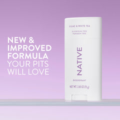 Native Deodorant, Aluminum Free, Lilac & White Tea, for Women and Men, 2.65 oz