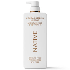 Native Moisturizing Body Wash, Cocoa Butter & Vanilla, Sulfate Free, 24hr Moisturization with Shea Butter, for Women & Men for Dry Skin, 22 fl oz