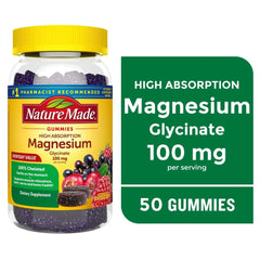 Nature Made High Absorption Magnesium Glycinate Gummies, Daily Magnesium Supplement, 50 Gummies