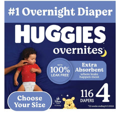 Huggies Overnites Nighttime Baby Diapers, Sizes 3-7 - USA MEGA SHOP