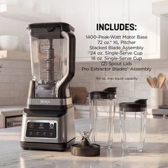 Ninja Professional Plus Blender DUO with Auto-iQ BN753TGT: 1200W Smoothie Blender, 72oz Pitcher, Ice Crushing, Silver
