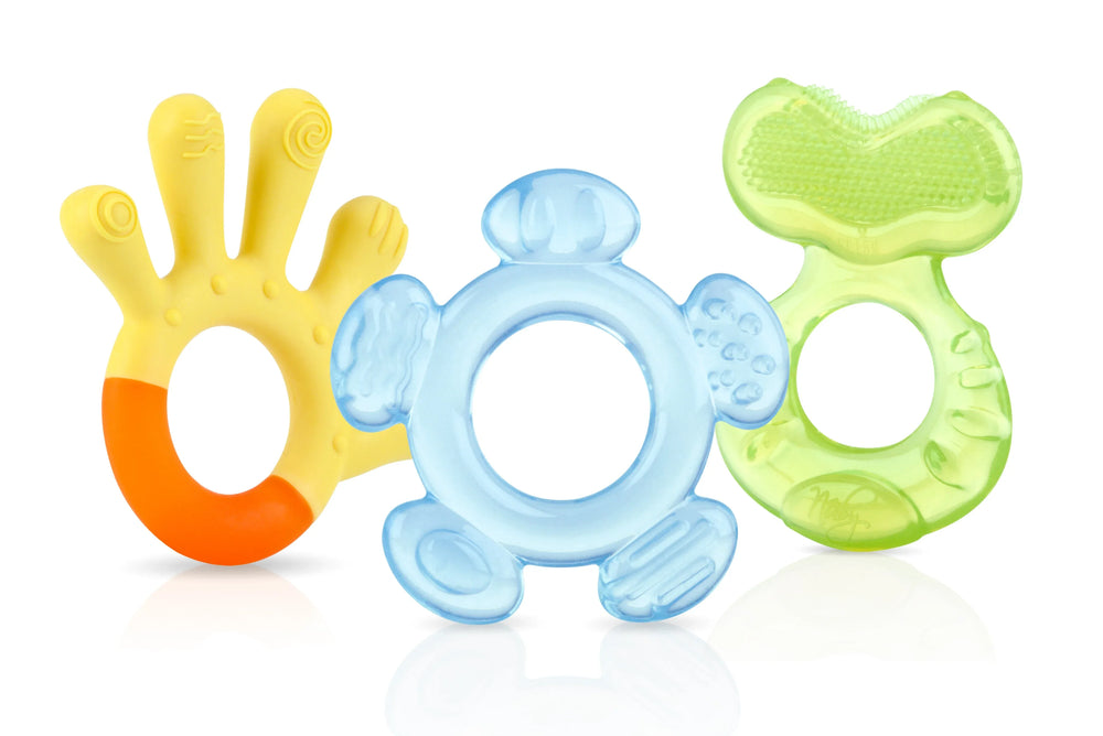 Nuby 3-Step Soothing Teether Set for Infants, Green/Blue/Yellow Unisex Baby Teethers, 3 Count - USA MEGA SHOP
