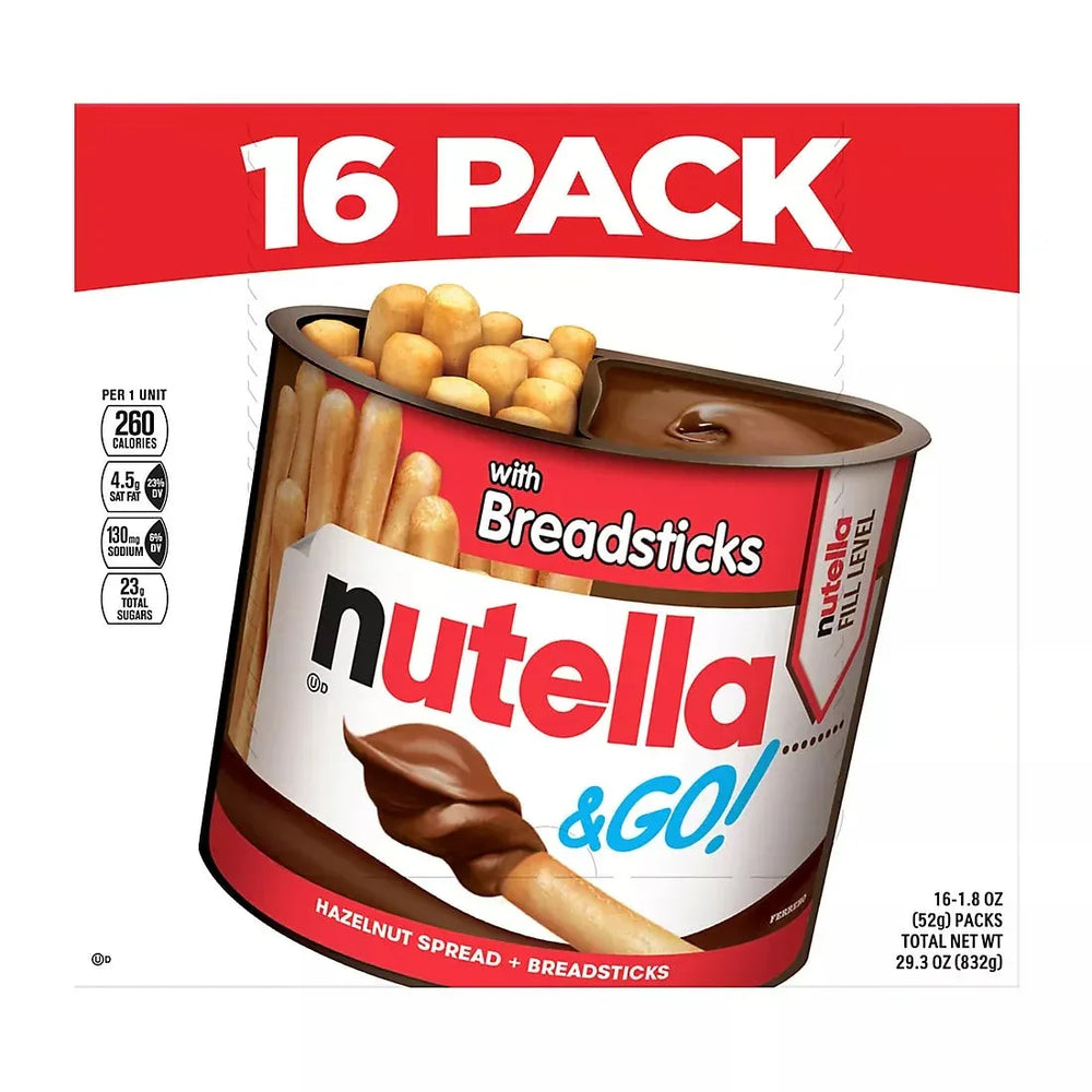 Nutella & Go! Hazelnut Spread with Breadsticks, On-the-Go Snack Cups, Snack Packs, 16 ct./1.8 oz. - USA MEGA SHOP
