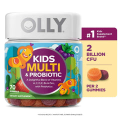OLLY Kids Multivitamin + Probiotic Gummy, Daily Digestive Supplement, Zinc, Berry Flavor, 70 Ct