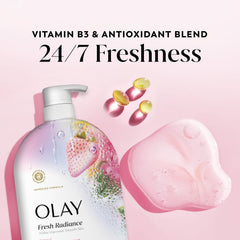 Olay Fresh Radiance Body Wash, Strawberry & Mint, with Vitamin B3, 35oz