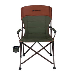 Ozark Trail Heavy Duty Hard Arm Camp Chair with Adjustable Cupholder, Tensioned Seat Farbic, Brown - USA MEGA SHOP