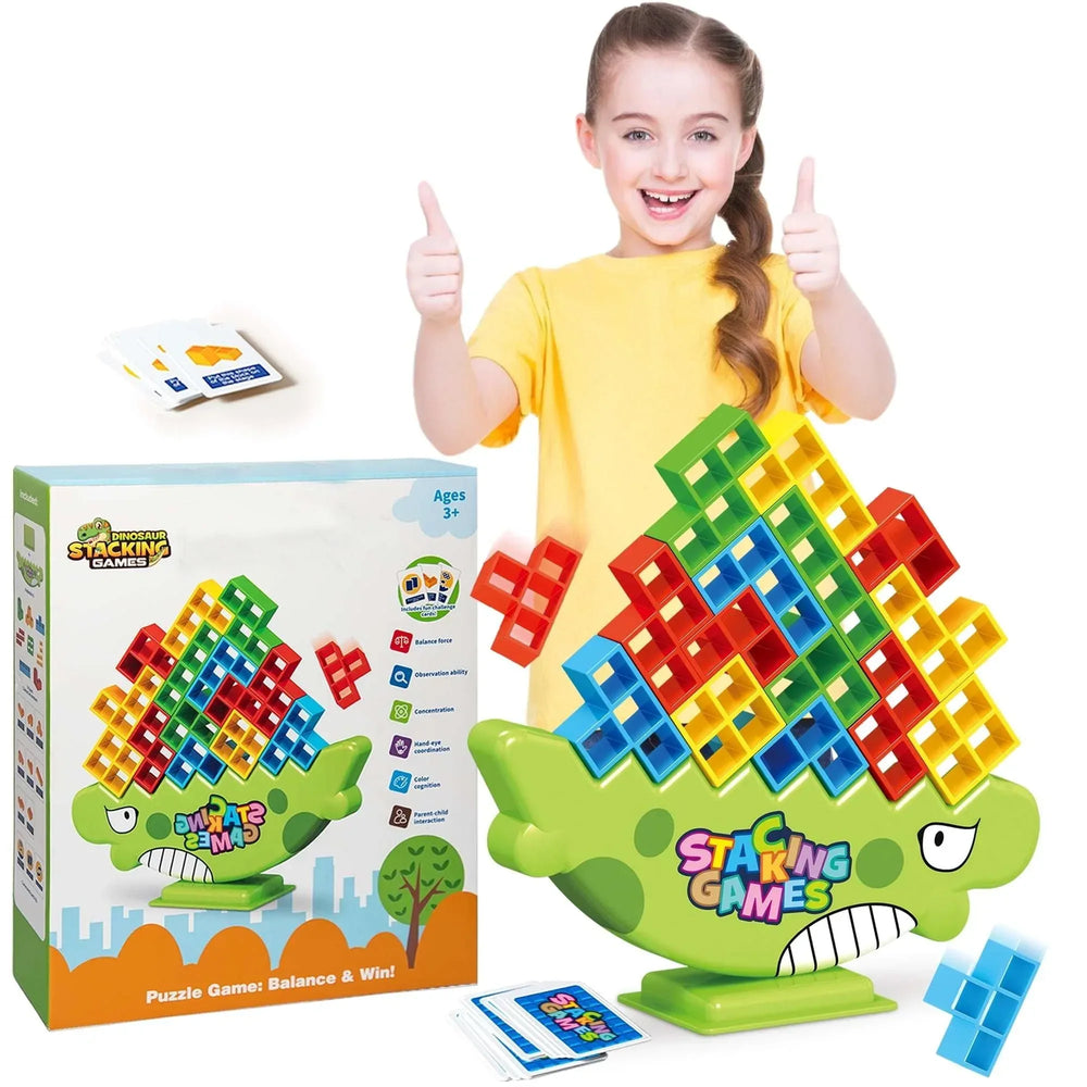 PBALPADL Dinosaur Balance Stacking Blocks by Lktvy. 48PCS Educational STEM Toy for Kids Ages 3+, Safe ABS Construction, Fun Family Game for Focus & Fine Motor Skills - USA MEGA SHOP