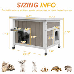 PETSCOSSET Outdoor Cat House, Weatherproof Solid Wood Cat Shelter with Openable Roof for Small Animals - USA MEGA SHOP