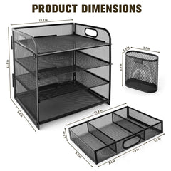 PHANCIR 4-Tier Desk Organizer, New Office Supplies, Metal Desktop File Organizer & Storage with Pull-out Drawer, 1 Pack