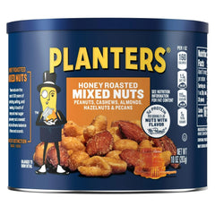PLANTERS Honey Roasted Mixed Nuts, Party Snacks, Plant Based Protein, 10 oz Steel Can