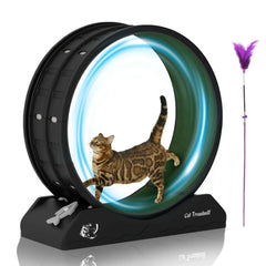 POLAHAKU Cat Exercise Wheel, 31.5'' Cat Treadmill with Carpeted Runway and Safety Lock,Black