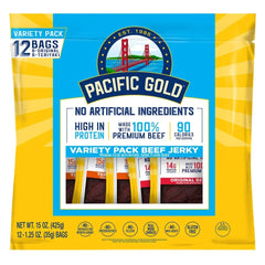 Pacific Gold Beef Jerky, Variety Pack, 15 oz, 12-count - USA MEGA SHOP