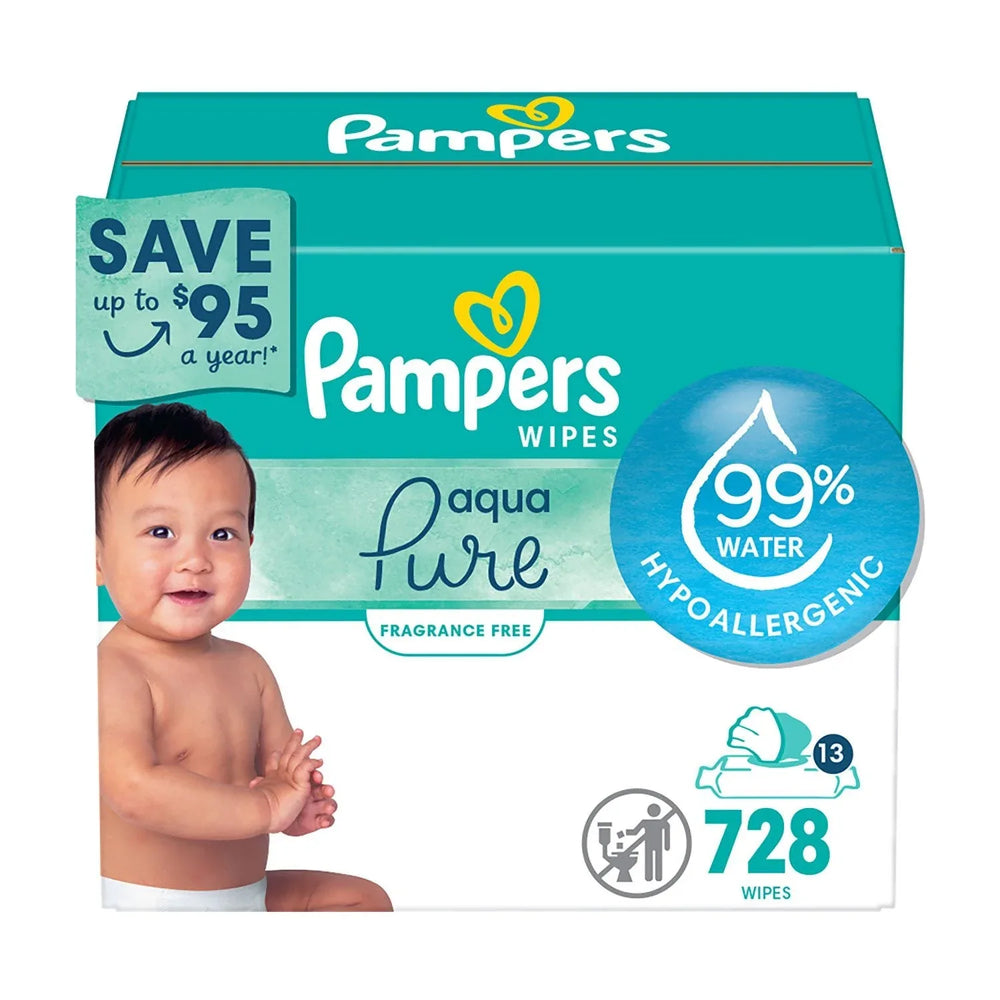 Pampers Aqua Pure Baby Wipes, Fragrance Free, 13 pk., 728 Wipes - USA MEGA SHOP