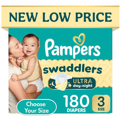 Pampers Swaddlers Ultra day-night diaper box, Size 3, 180 diapers