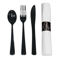 Party Essentials Napkin Roll Bag Set with Black Cutlery (4 - 25 ct. packs, 100 total) - USA MEGA SHOP
