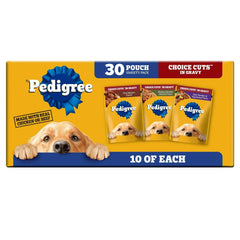 Pedigree Choice Cuts In Gravy Adult Soft Wet Dog Food Variety Pack, 3.5 oz Pouches, 30-Count