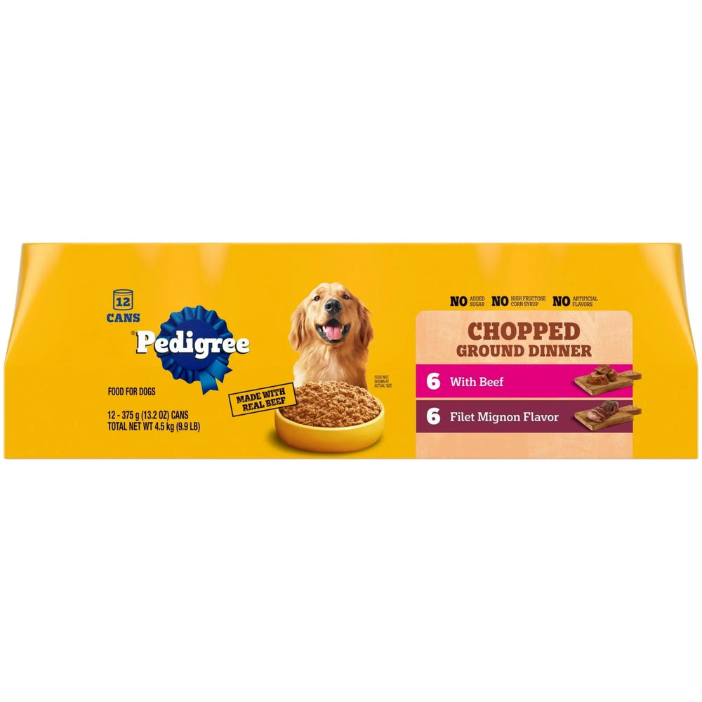 Pedigree Chopped Ground Dinner Filet Mignon & Beef Variety Pack Wet Dog Food, 13.2 Oz. Cans 12 Pack - USA MEGA SHOP