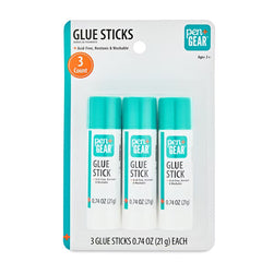 Pen+Gear washable glue stick pack, 3 count, with teal caps