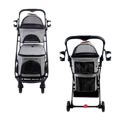 Petique Deluxe Double Decker Gray Pet Stroller With Accessory Bundle - USA MEGA SHOP