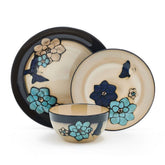 Pfaltzgraff Painted Butterfly Blue 12 Piece Stoneware Dinnerware Set Tan