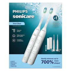 Philips Sonicare Total Clean Rechargeable Toothbrush, White Handles, 2 pk.
