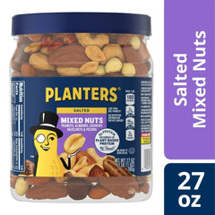 PLANTERS Salted Mixed Nuts, Party Snacks, Plant-Based Protein, 27 oz Canister