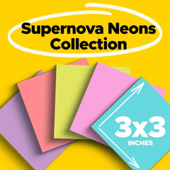Post-it Super Sticky Notes, 3 in. x 3 in., Supernova Neons, 24 Pads