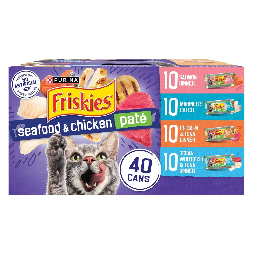 Purina Friskies Pate, Soft Seafood and Chicken Variety Pack, Wet Cat Food, 5.5 oz Cans - USA MEGA SHOP
