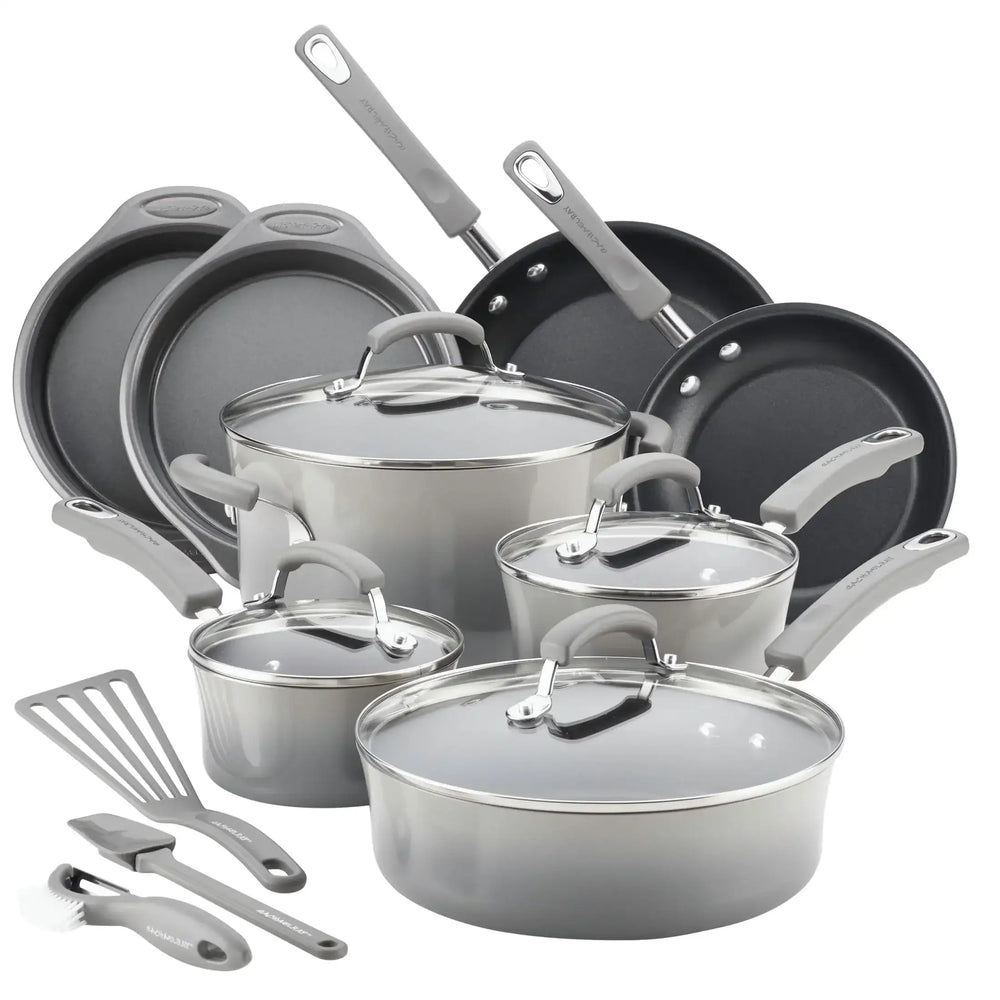 Rachael Ray 15 Piece Hard Enamel Nonstick Pots and Pans Set - USA MEGA SHOP