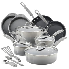 Rachael Ray 15 Piece Hard Enamel Nonstick Pots and Pans Set - USA MEGA SHOP