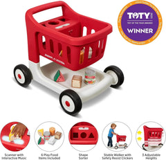 Radio Flyer Scan & Sort Shopping Cart, Red, for Kids 1+, Interactive Baby Walker with Lights & Adjustable Sound, Includes 6 Play Food Items, Adjustable Height Baby Push Walker, for Indoor Play