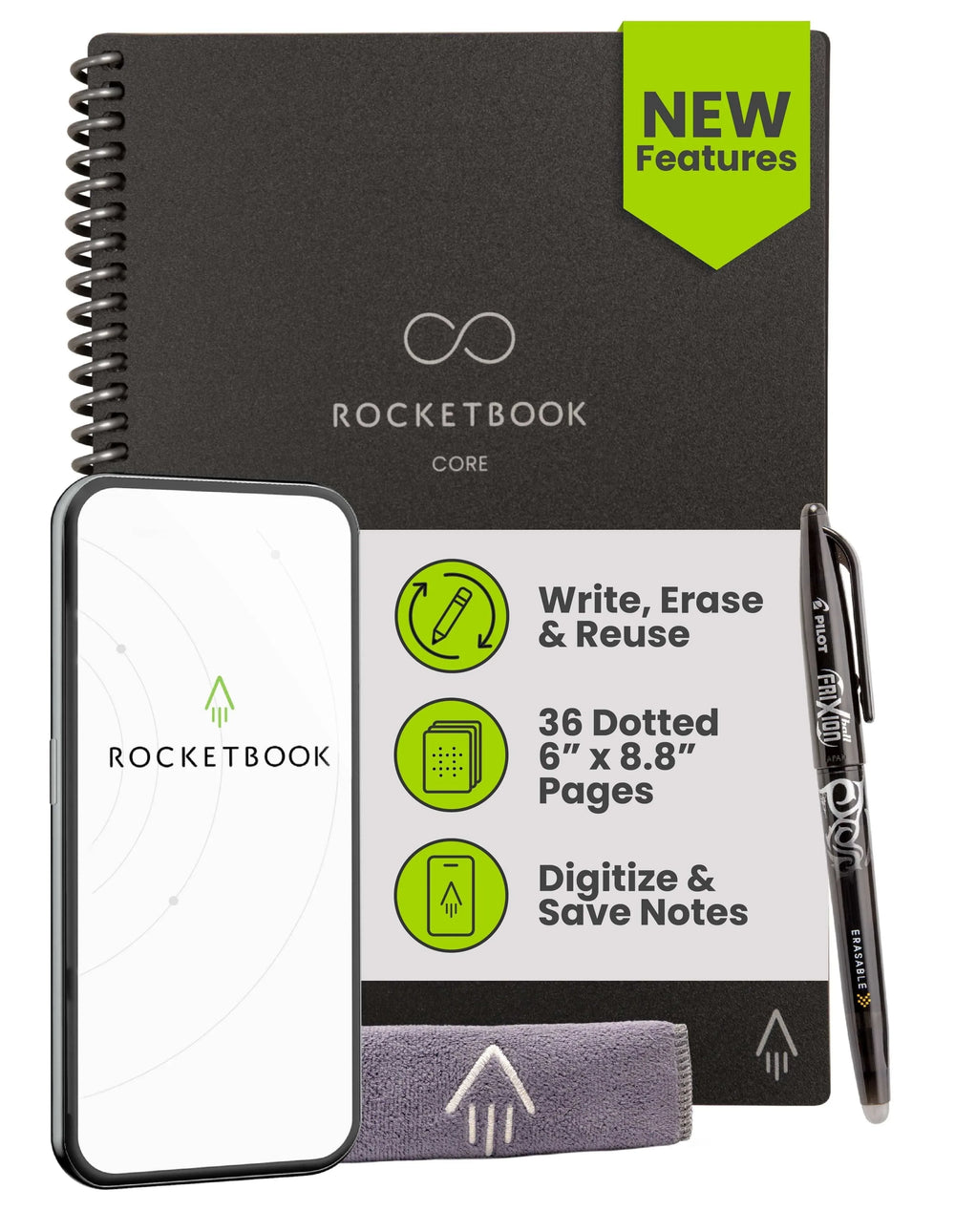 Rocketbook Smart Reusable Core Notebook - Dotted, Executive Size, Black - USA MEGA SHOP