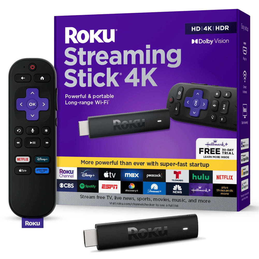 Roku Streaming Stick 4K - HDR & Dolby Vision Roku Streaming Device for TV with Voice Remote & Long-Range Wi-Fi - Free & Live TV - USA MEGA SHOP