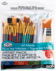 Royal & Langnickel Assorted Shapes All Media Taklon Art Brushes 50 Pieces