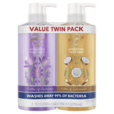 Safeguard hydrating hand wash twin pack: lavender purple and coconut gold bottles, pumps