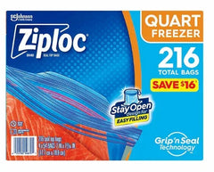 Ziploc Easy Open Tabs Freezer Quart Bags with New Stay Open Design, 216 ct.