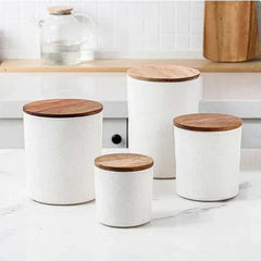 Member's Mark 4-piece Canister With Acacia Wood Lid Set (Assorted Colors)