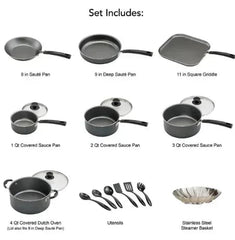 Tramontina Primaware 18 Piece Non-stick Cookware Set, Steel Gray