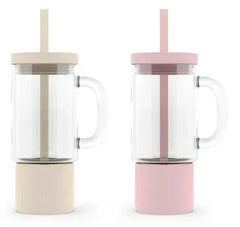 Ello Nova 2-Pack Glass Tumbler with Straw, Cream & Pink, 18oz