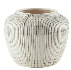 My Texas House 5" White Distressed Stripe Round Stoneware Vase