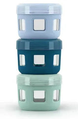 Ello Duraglass Reusable Glass Condiment Containers with Leak Proof Plastic Lid, 4 oz, Set of 3