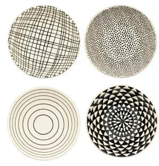 Thyme & Table Servware Black & White Assorted Stoneware Round Bowls, 4 Pack
