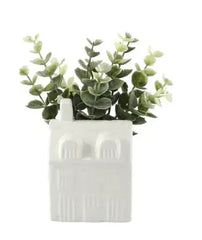 Mainstays 3" Tabletop Artificial Baby Eucalyptus in Ceramic House Planter, White