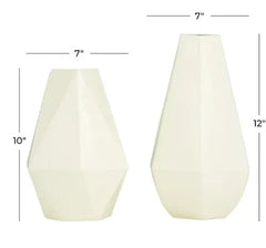 CosmoLiving by Cosmopolitan 12", 10"H Geometric Cream Metal Vase, Set of 2