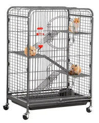 Alden Design Metal 37" Small Animal Cage with Pull Out Tray for Ferret, Large Rat, Black